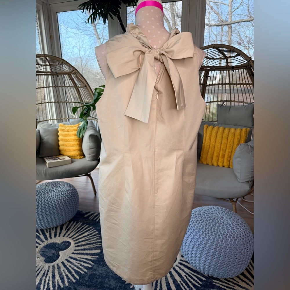 Tyler Boe Ruffle Bow Neck Linen Dress Beige Size XL - Picture 5 of 8